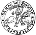 Polski:  Pieczęć Świętopełka II - księcia Pomorza GdańskiegoEnglish:  Seal of "Zwantepolc de Danceke", duke of Gdansk Pomerania (1220-1266)