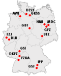 Map of the Helmholtz Centres in Germany